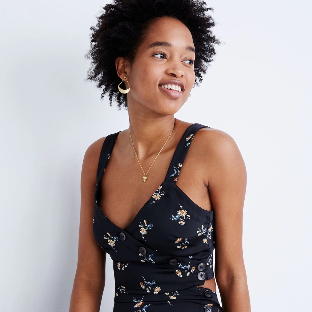 Madewell Blue Button-Wrap Crop NEW Tank in Marseille Daisies Size 2 $49.50 AP133